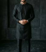 Black embroidered dupion silk kurta set