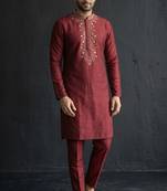 Maroon embroidered dupion silk kurta set