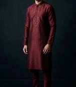 Maroon embroidered dupion silk kurta set