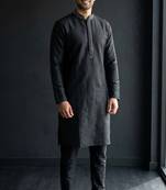 Black embroidered dupion silk kurta set