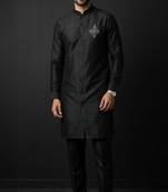 Black embroidered dupion silk kurta set