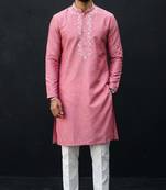 Pink embroidered dupion silk kurta set