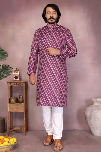 Purple printed cotton blend stright designer kurta with pyjama set