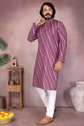 Purple printed cotton blend stright designer kurta with pyjama set