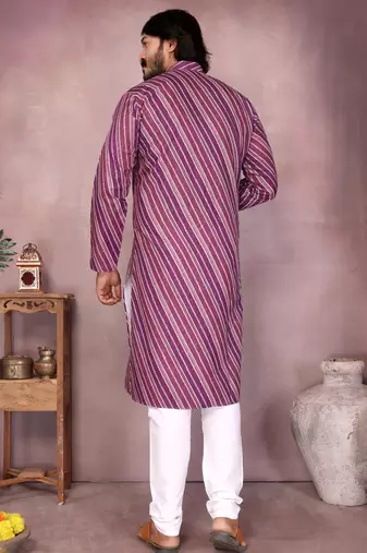Purple printed cotton blend stright designer kurta with pyjama set