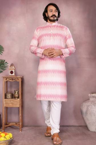Pink printed cotton blend stright designer kurta with pyjama set