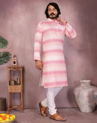 Pink printed cotton blend stright designer kurta with pyjama set 2