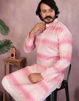 Pink printed cotton blend stright designer kurta with pyjama set 4