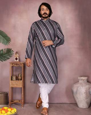 Black printed cotton blend stright designer kurta with pyjama set 1