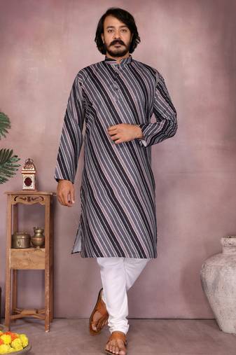 Black printed cotton blend stright designer kurta with pyjama set
