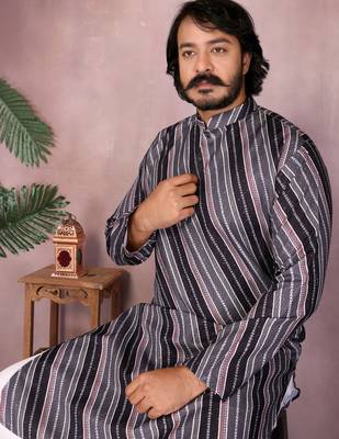 Black printed cotton blend stright designer kurta with pyjama set 4