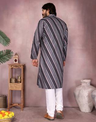 Black printed cotton blend stright designer kurta with pyjama set 5