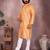 Orange printed cotton blend stright designer kurta with pyjama set