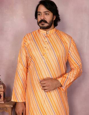 Orange printed cotton blend stright designer kurta with pyjama set 4