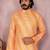 Orange printed cotton blend stright designer kurta with pyjama set