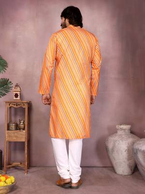 Orange printed cotton blend stright designer kurta with pyjama set 5