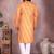 Orange printed cotton blend stright designer kurta with pyjama set