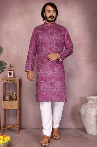 Wine printed cotton blend stright designer kurta with pyjama set