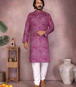 Wine printed cotton blend stright designer kurta with pyjama set