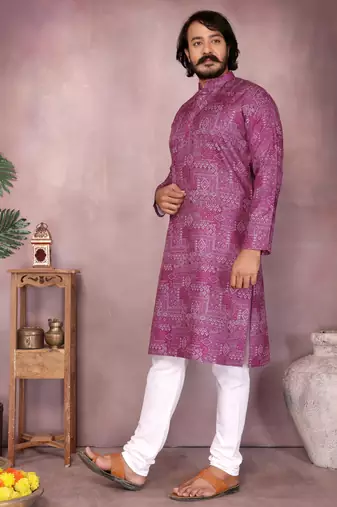 Wine printed cotton blend stright designer kurta with pyjama set