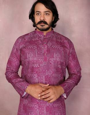 Wine printed cotton blend stright designer kurta with pyjama set 4