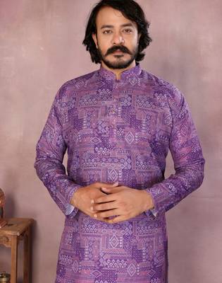 Purple printed cotton blend stright designer kurta with pyjama set 4