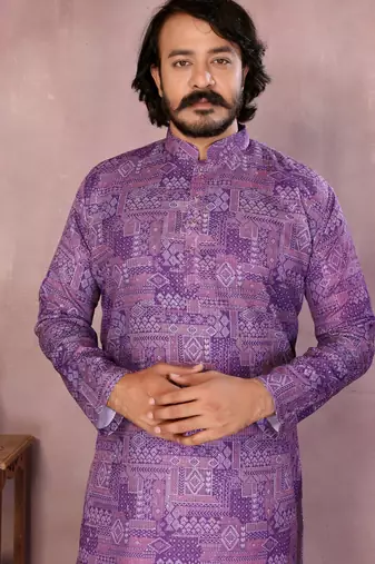 Purple printed cotton blend stright designer kurta with pyjama set