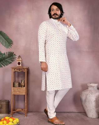 White printed cotton blend stright designer kurta with pyjama set 2