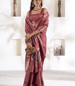 dusty rose soft dola silk blend with foil print saree