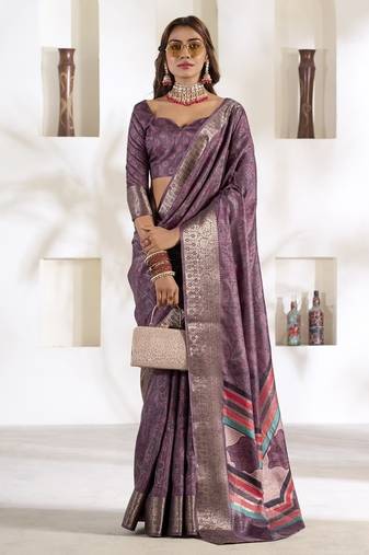 onion pink soft dola silk blend with foil print saree