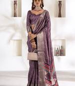 onion pink soft dola silk blend with foil print saree