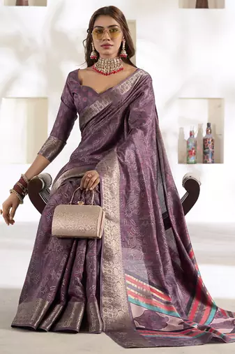 onion pink soft dola silk blend with foil print saree