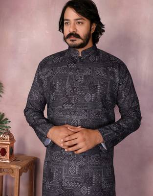 Black printed cotton blend stright designer kurta with pyjama set 4