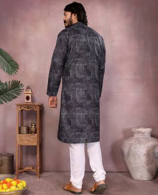 Black printed cotton blend stright designer kurta with pyjama set 5