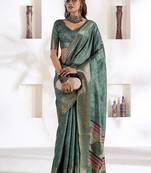rama green soft dola silk blend with foil print saree