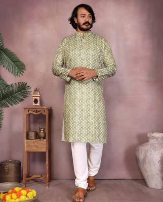 Sea green printed cotton blend stright designer kurta with pyjama set 1