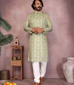 Sea green printed cotton blend stright designer kurta with pyjama set