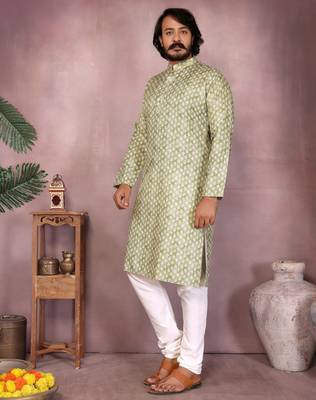 Sea green printed cotton blend stright designer kurta with pyjama set 3