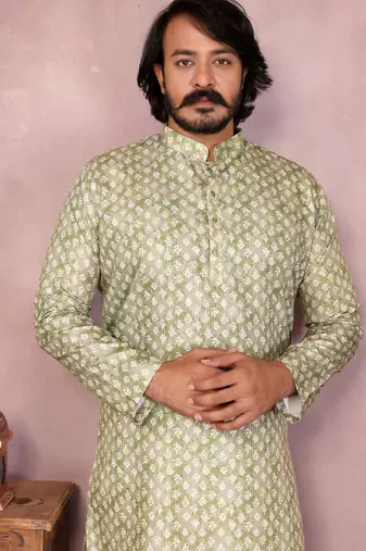 Sea green printed cotton blend stright designer kurta with pyjama set