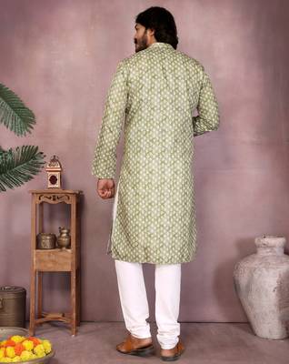 Sea green printed cotton blend stright designer kurta with pyjama set 5