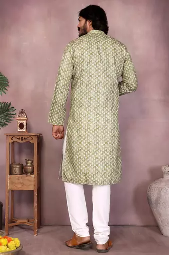 Sea green printed cotton blend stright designer kurta with pyjama set