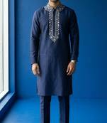 Navy embroidered dupion silk kurta set