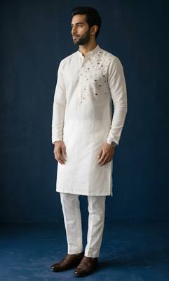 White embroidered dupion silk kurta set 2
