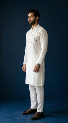 White embroidered dupion silk kurta set 3