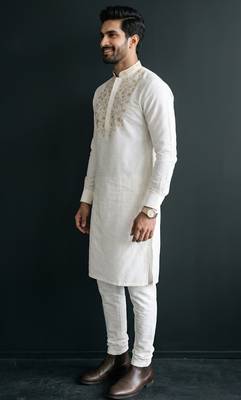 White embroidered dupion silk kurta set 2