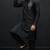 Black embroidered dupion silk kurta set