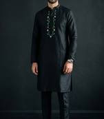 Black embroidered dupion silk kurta set
