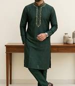 Black embroidered dupion silk kurta set