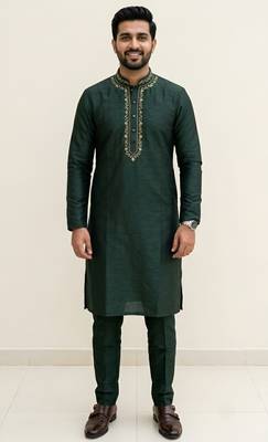 Black embroidered dupion silk kurta set 2