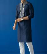 Navy embroidered dupion silk kurta set